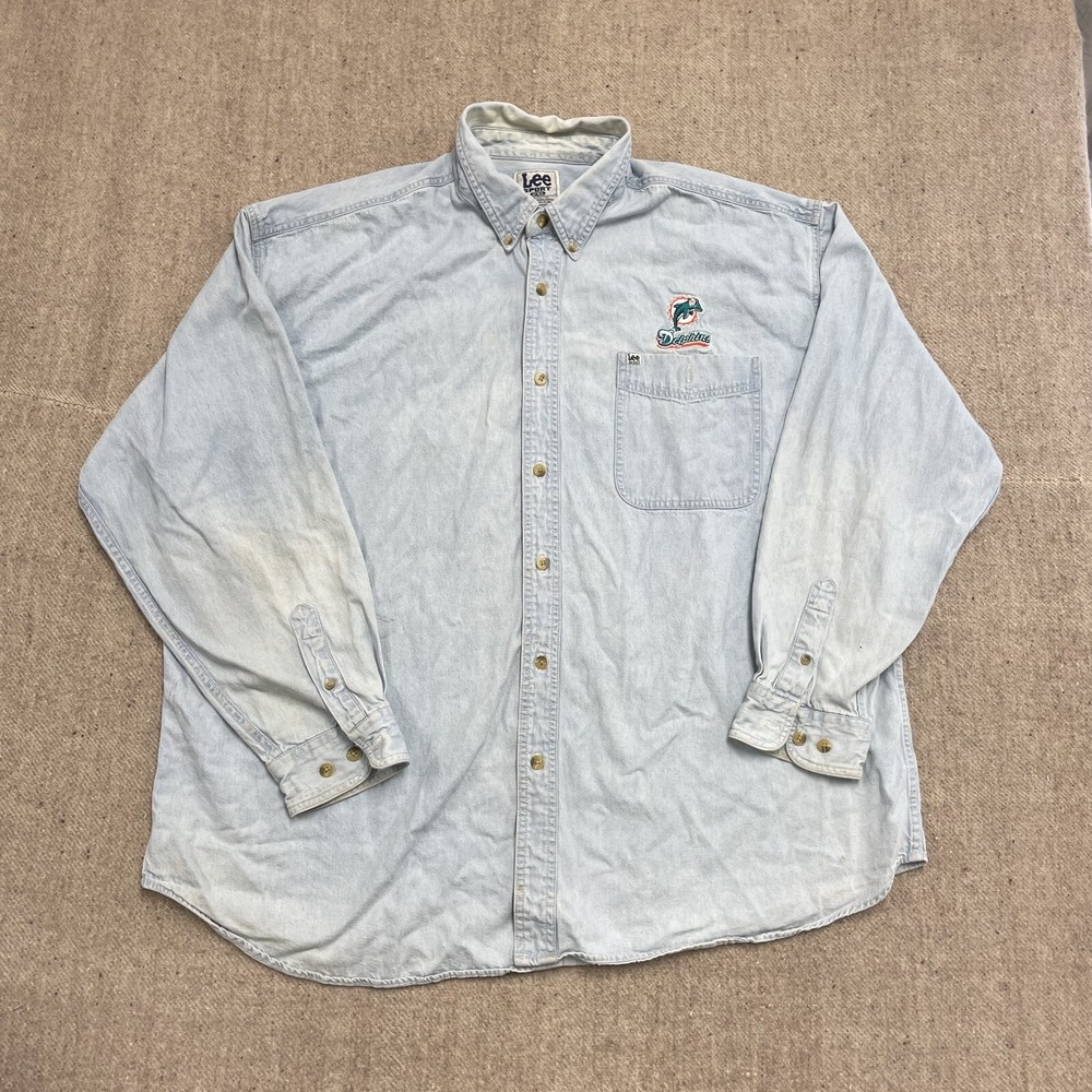 vintage Miami Dolphins button up shirt denim mens 2XL blue 1990s Lee NFL